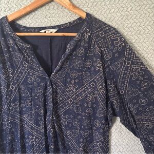 Lucky Brand Boho Bandanna Print Tunic Top Blue Plus Size 1X Western Peasant
